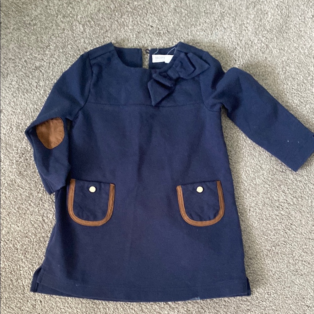 Hope & Henry- Navy Blue Dress with Brown Accents